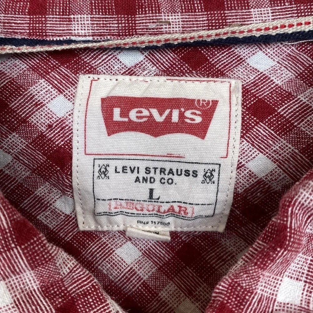 Levi’s Red Checked Western Long Sleeve Button Down Linen Blend Shirt